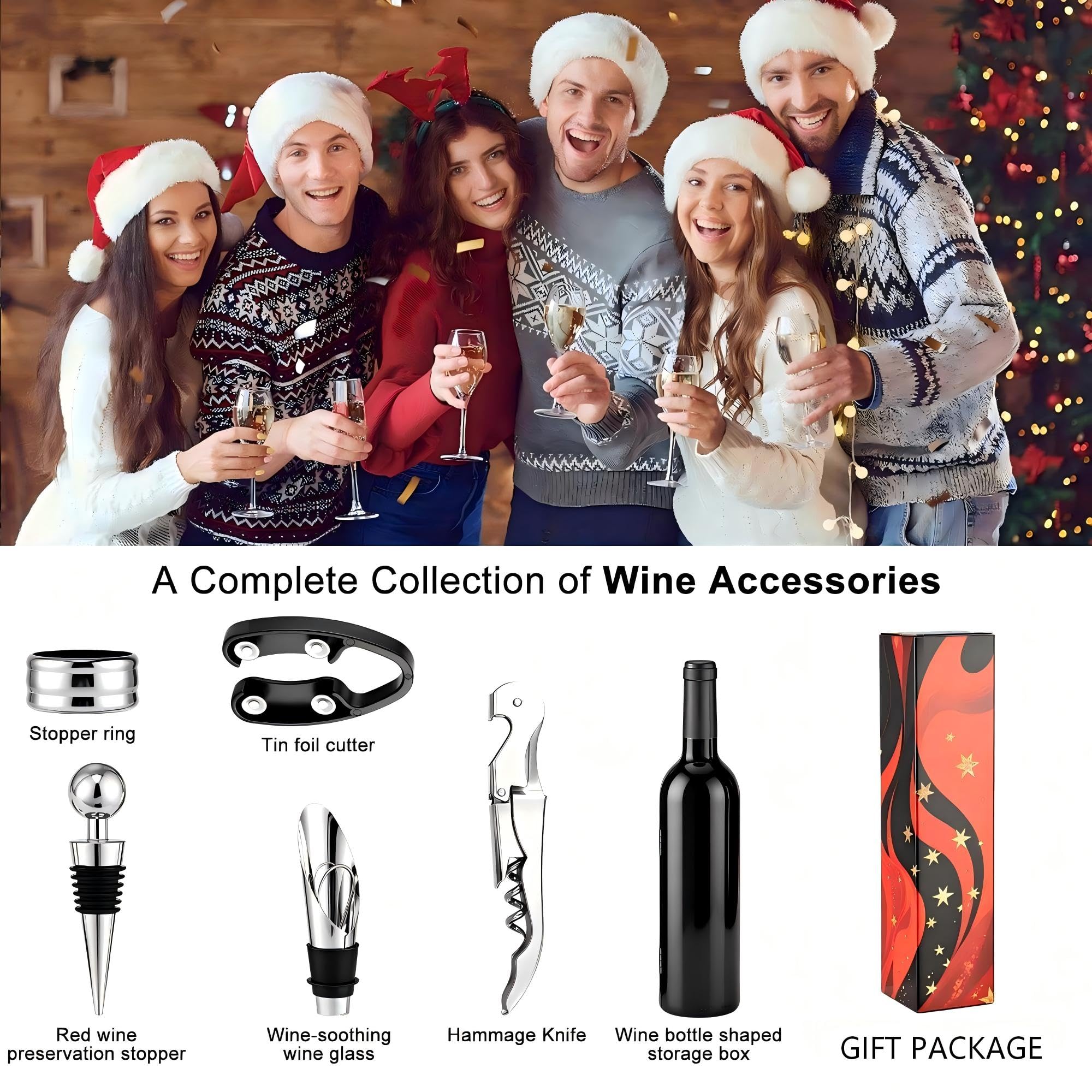 KINGROW Set regalo accessori vino nero con 5 strumenti in valigetta