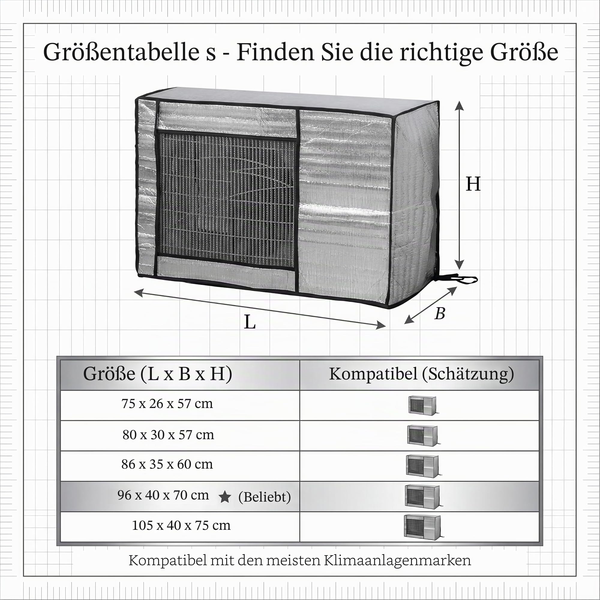 Klimaanlagenabdeckung, Staubschutz für Outdoor-Klimaanlage, geeignet für die Gewährleistung der optimalen Leistung von Außengeräten (96 x 40 x 70 cm)