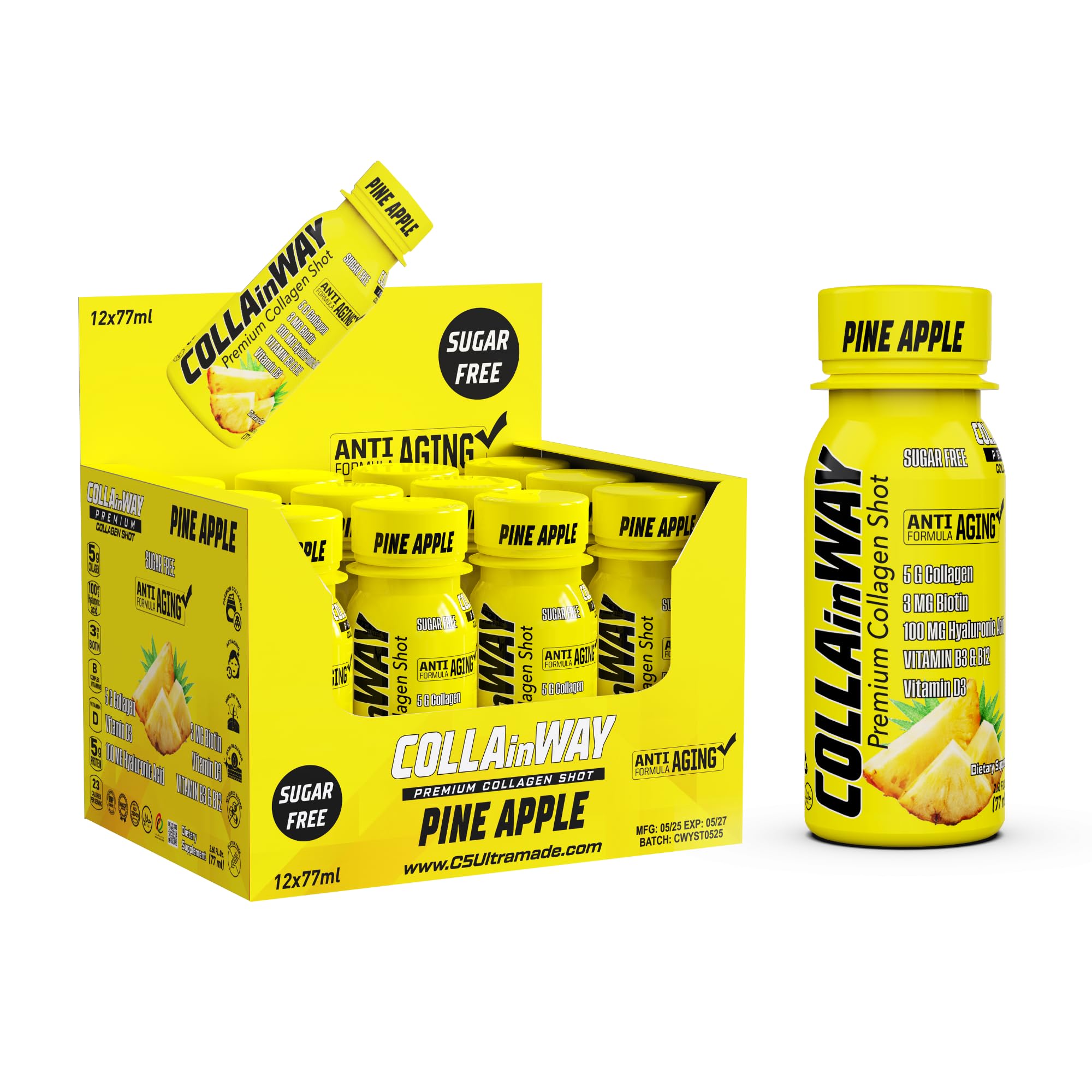 glutathione collagen drink cosway COLLAinWay Collagen Shot Drink 5000mg Pineapple - Zero Sugar,Biotin,  Hyaluronic Acid, L-Glutathione, Vitamin D