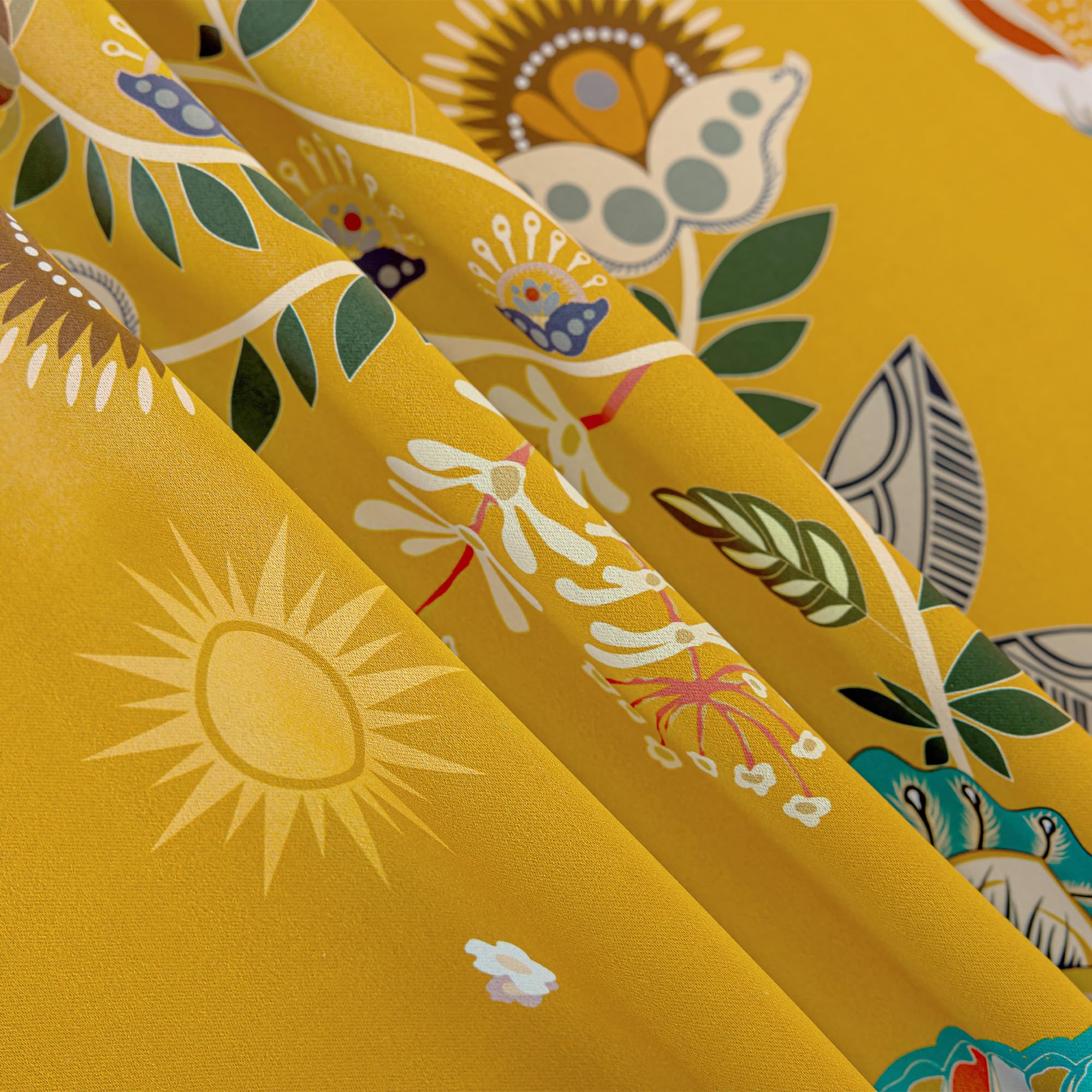 XiDi Rideaux Occultants Imprimés,Rideaux de Chambre à Fleurs Jaunes Vintage, Style Œillets, Adaptés Aux Chambres et Aux Salons, 132x214 CM 2 Panneaux