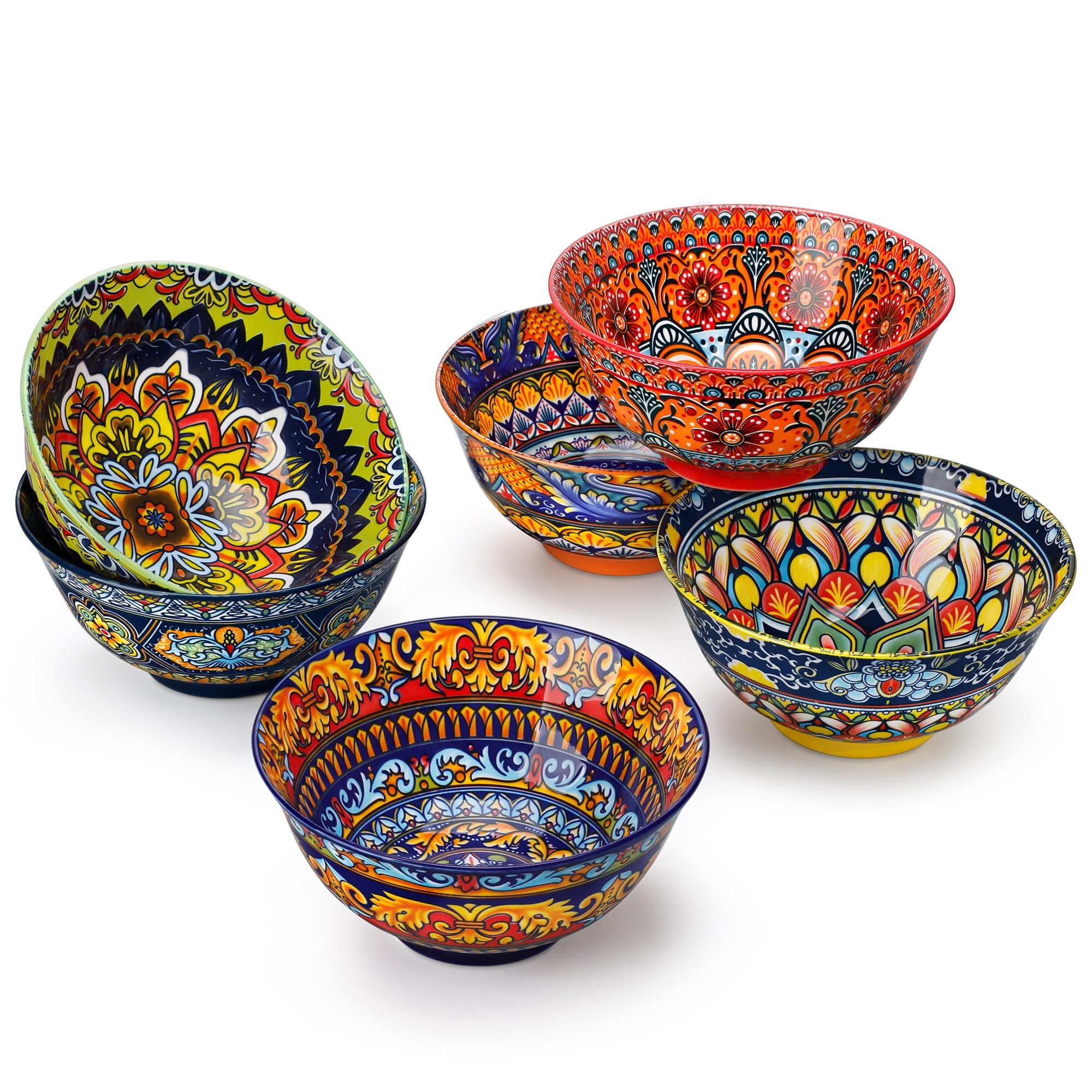 vancasso Boho Cereal Bowls Set of 6, 24 Oz Ceramic Soup Bowl for Kitchen
