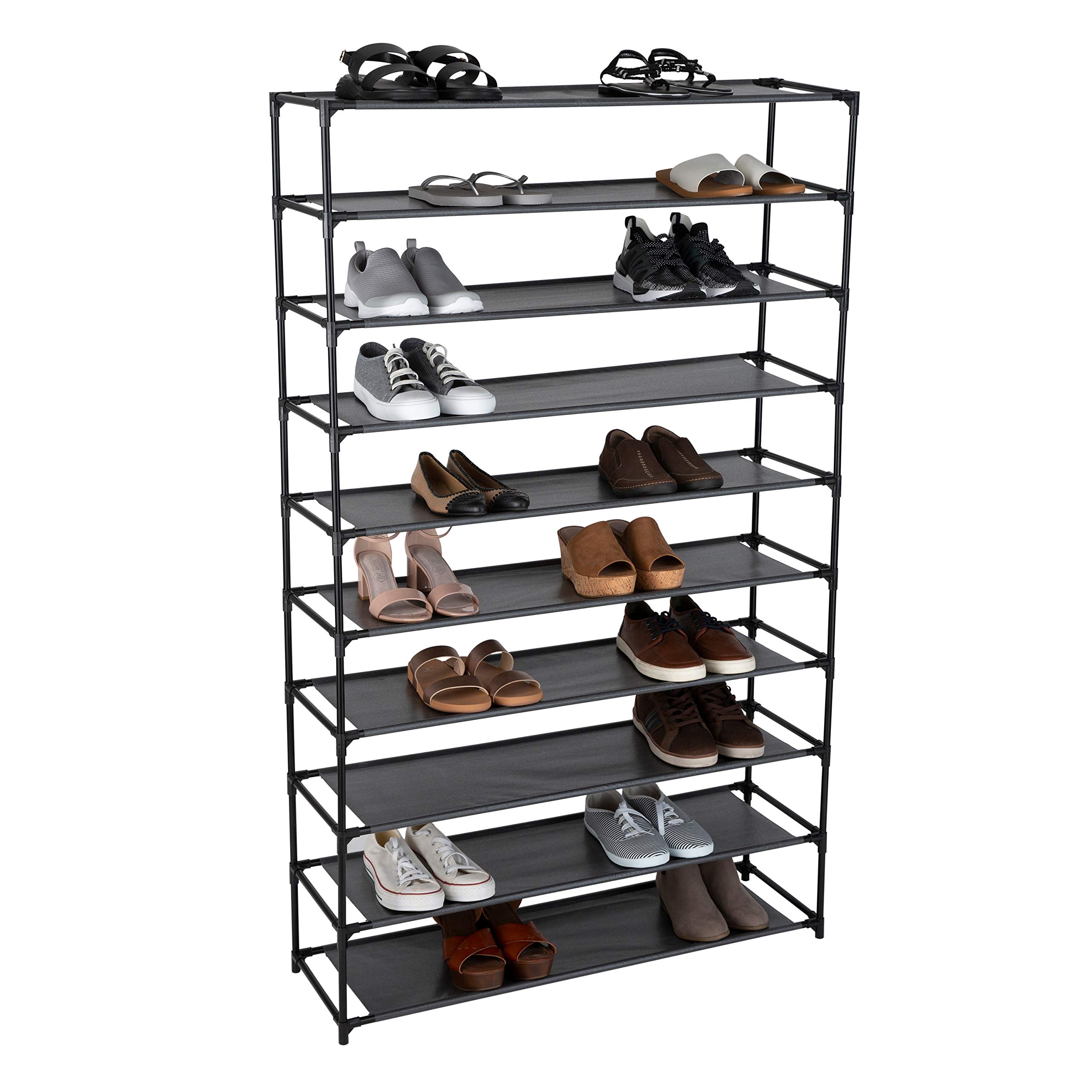 Simplify 10 Tier 50 Pair Freestanding Shoe Rack | Holds up to 100 Individual Shoes | Good for Sneakers, Boots, Loafers, Heels & Slippers | Black