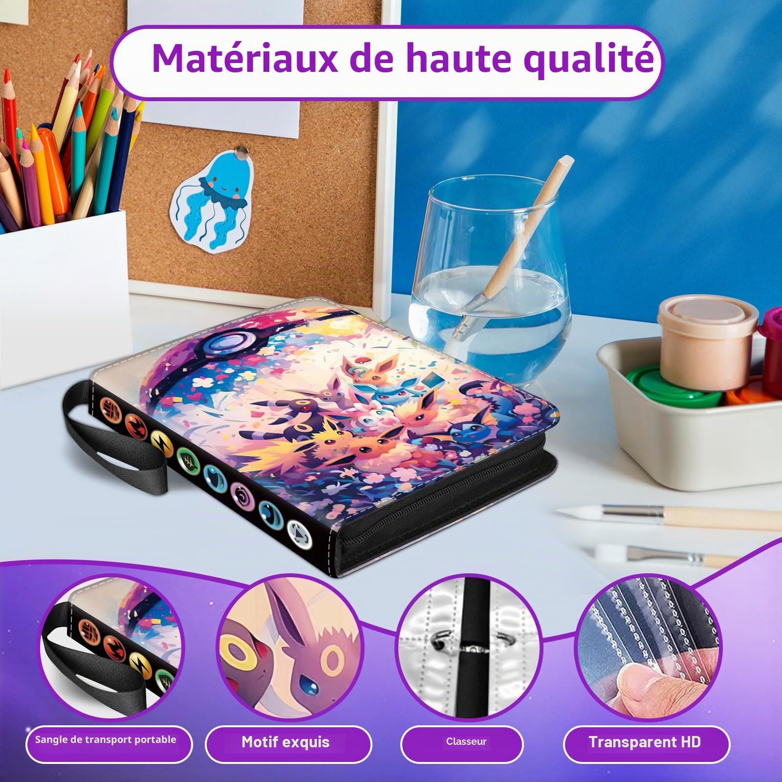 Album de cartes à collectionner - 50 pages - 900 cartes - Étanche - Avec fermeture éclair - Portable - Cadeau pour enfants