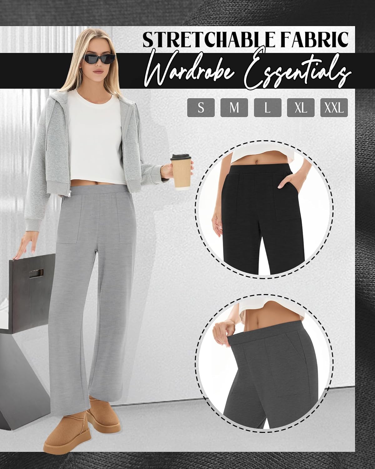 3 Pack Women's Wide Leg Lounge Pants High Waisted Sweatpants Casual Elastic Yoga Open Bottom Joggers with Pockets - Image 3