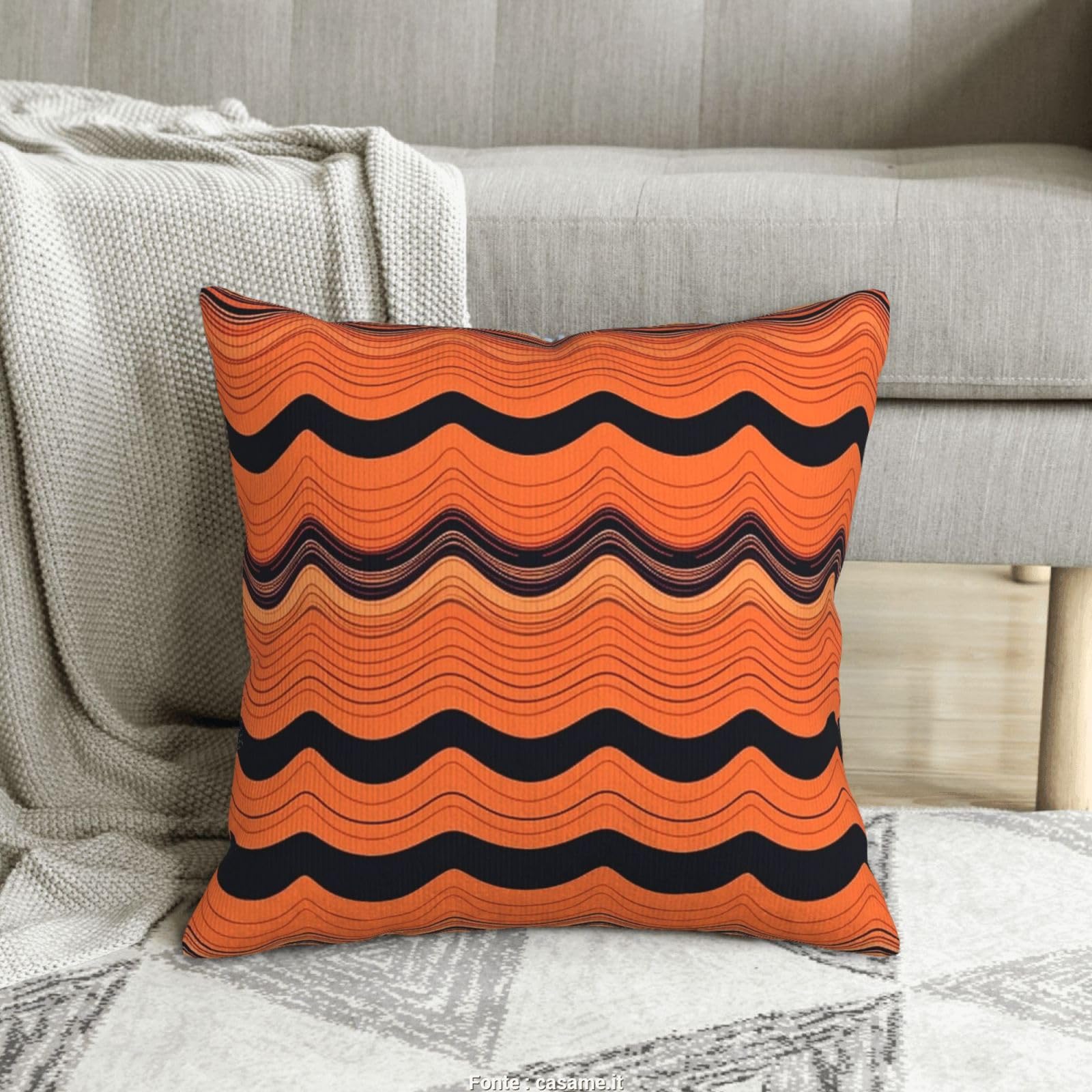 Housse de coussin orange 50x50 cm en velours côtelé pour canapé