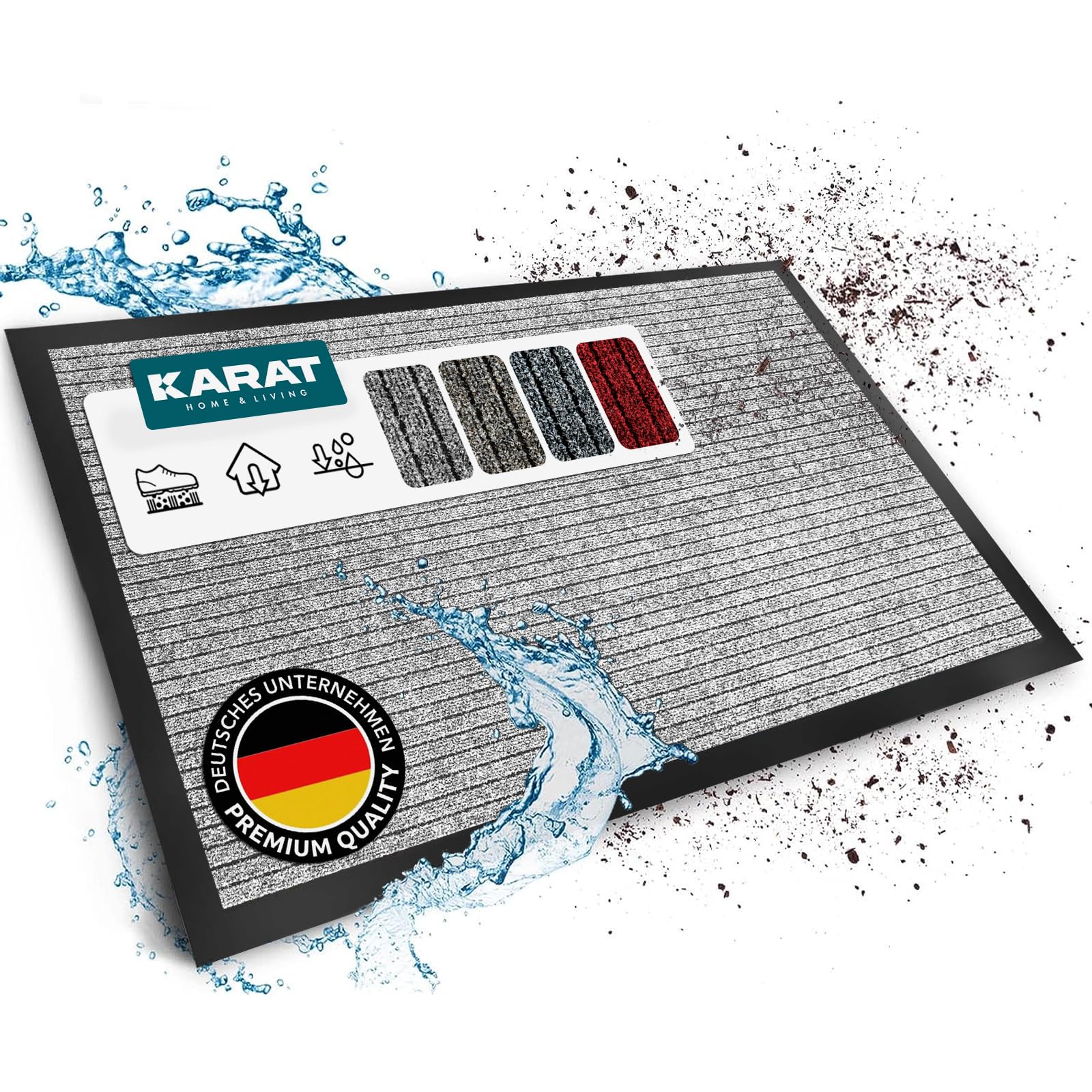 KARAT Dura Dirt Trapper Mat, 50 x 80 cm, Grey, Doormat with Non-Slip Backing, Door Mat for Entrance Area, Doormat