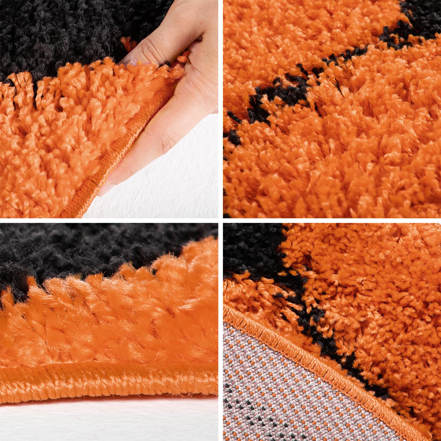 SIMPEX Alfombra Infantil Redonda 100 cm Naranja Negro diseño Baloncesto, Pelo Suave y Largo, Base Antideslizante, Ideal para Dormitorio Deportivo y Zona de Juegos