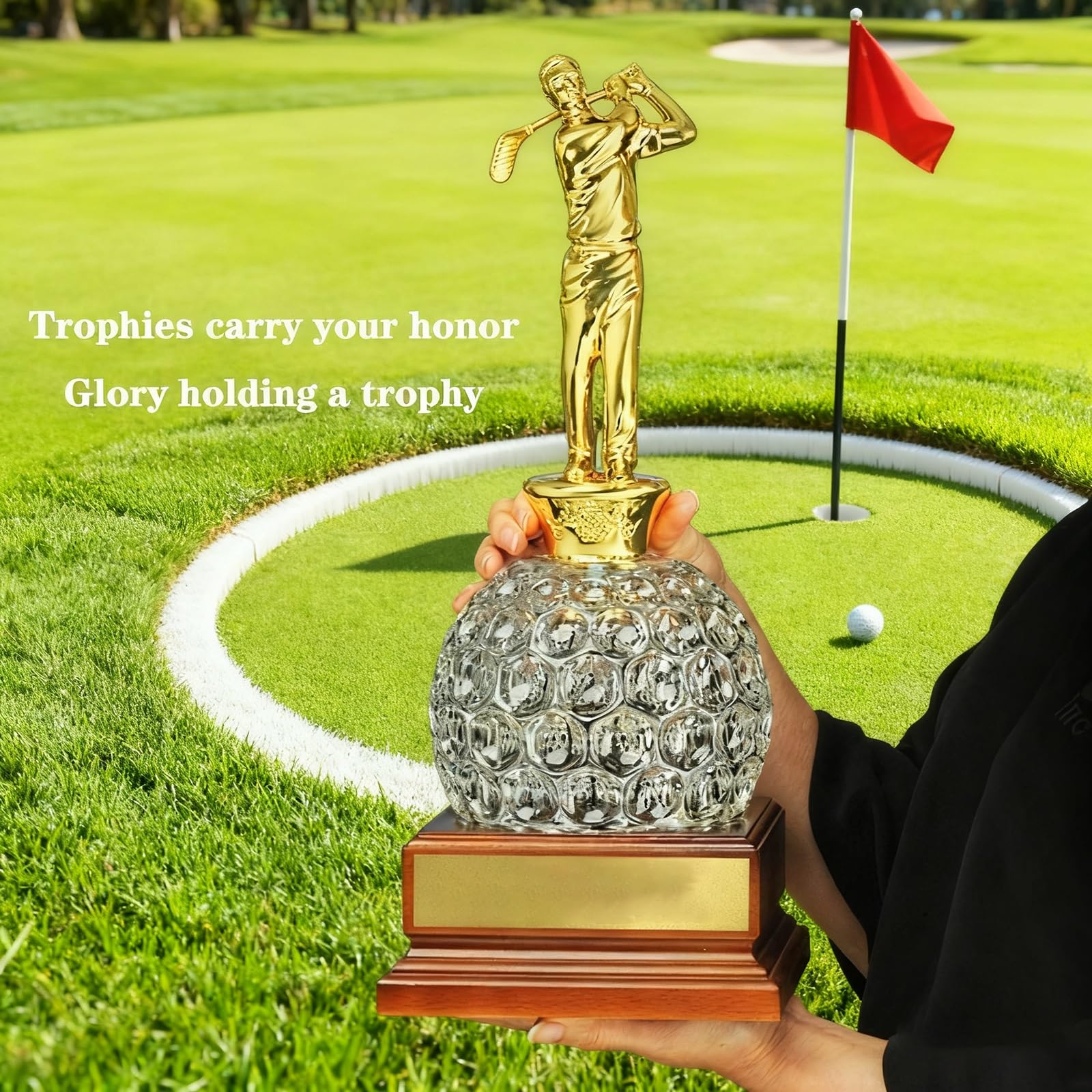 Trofei per Tornei di Golf - Oro, Argento, Bronzo con Base in Legno Massello E Scritte Personalizzate per Commemorazioni di Campionati Sportivi(Gold)