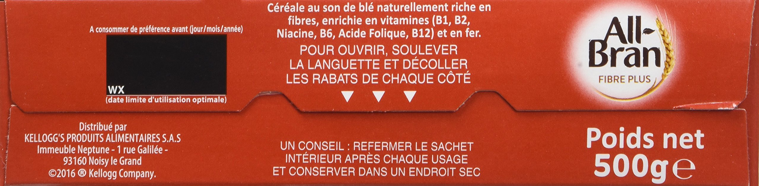 Kellogg's All-Bran Céréales au son de blé riches en fibres alimentaires 500 g - Lot de 6