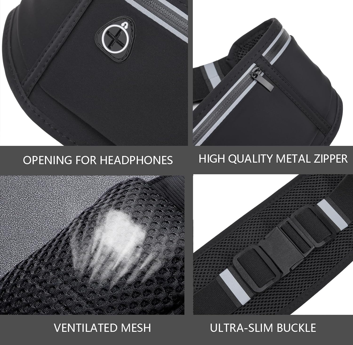 Cintura da corsa impermeabile per cellulare 3 tasche ciclismo fitness passeggiate Nero