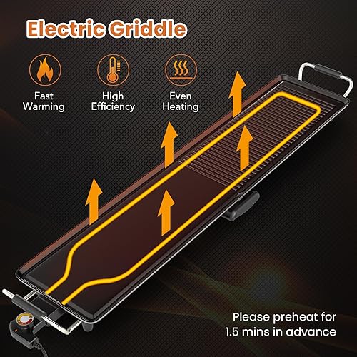 Miniatura 6 de SIMOE Parrilla eléctrica Teppanyaki de 39.5 pulgadas, antiadherente para interiores y exteriores, extra grande, con temperatura ajustable, 2