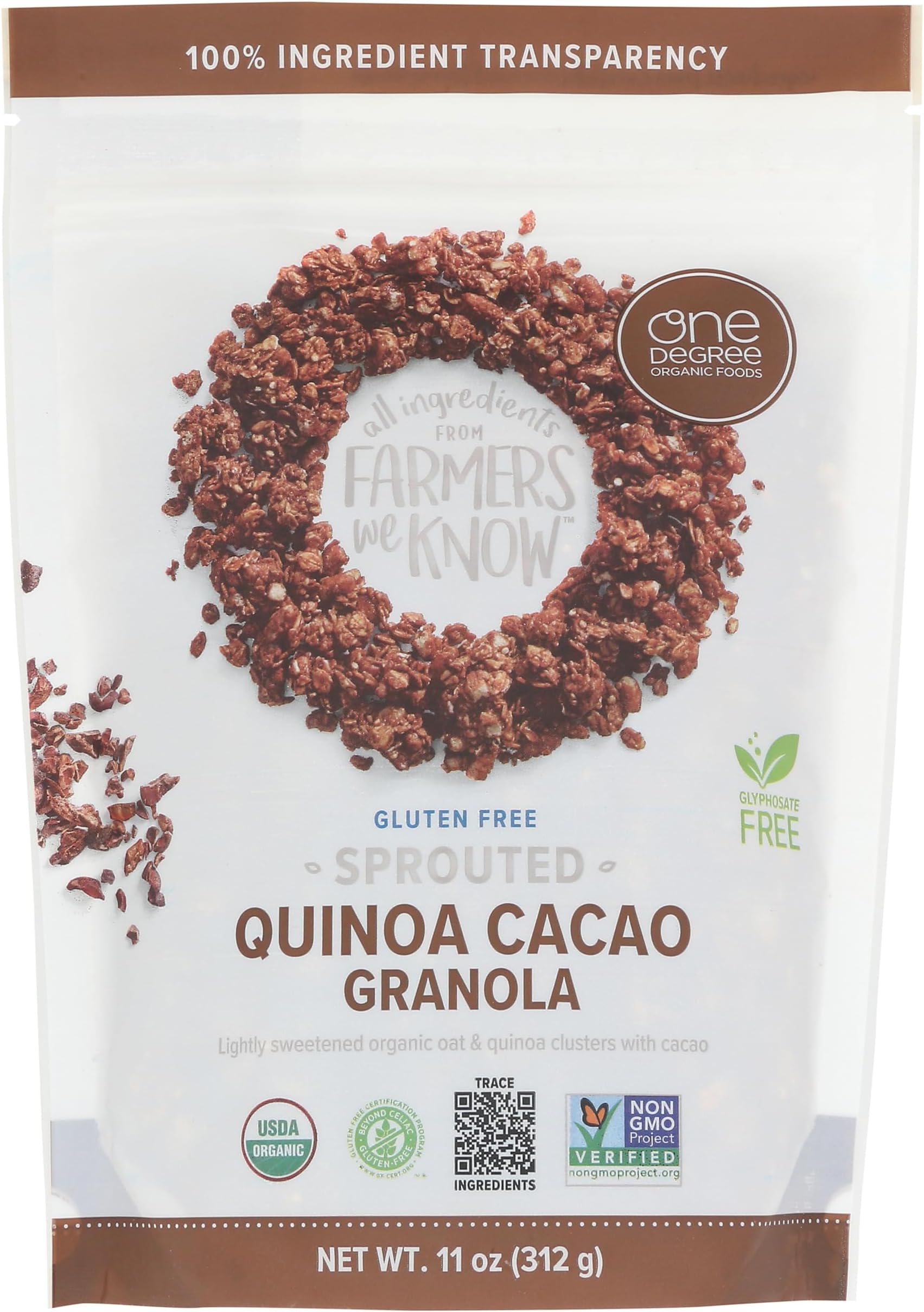 ONE DEGREE ORGANIC FOODS Organic Quinoa Cacao Sprouted Oat Granola, 11 OZ