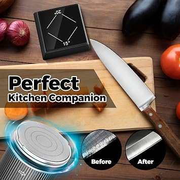 Rolling Knife Sharpener Kit for Kitchen Knives, Professional Kitchen Knife Sharpener with Replaceable Diamond Knife Sharpening Stone Discs, Whetstone, Angle with 15° to 20° Type (Black)