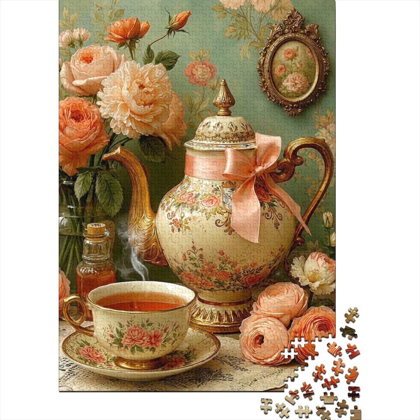 vintage teapot floral scene 1000 piece jigsaw puzzle paperboard for adults home decor family game leisure hobby