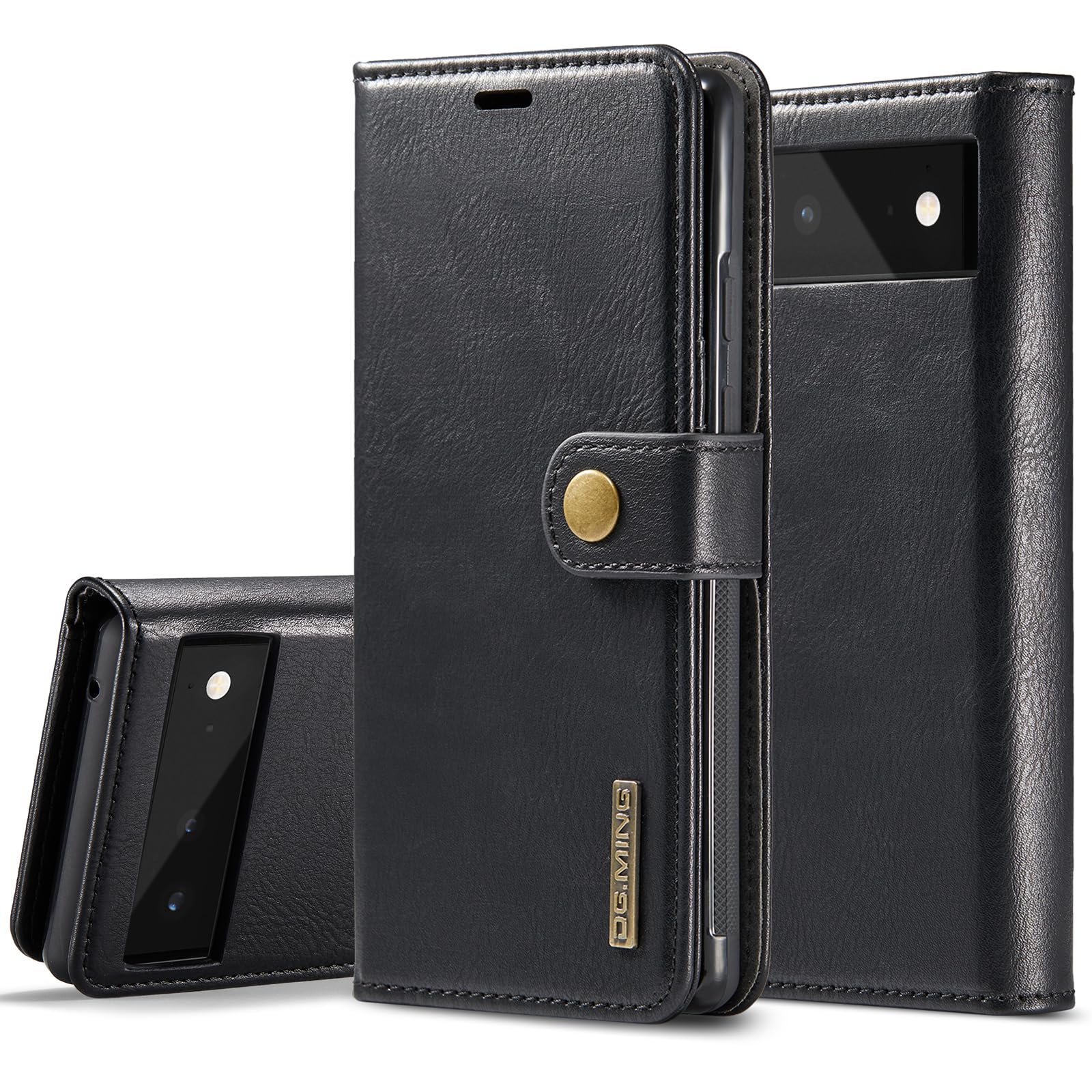 Étui portefeuille amovible compatible Google Pixel 6 cuir véritable noir - 8
