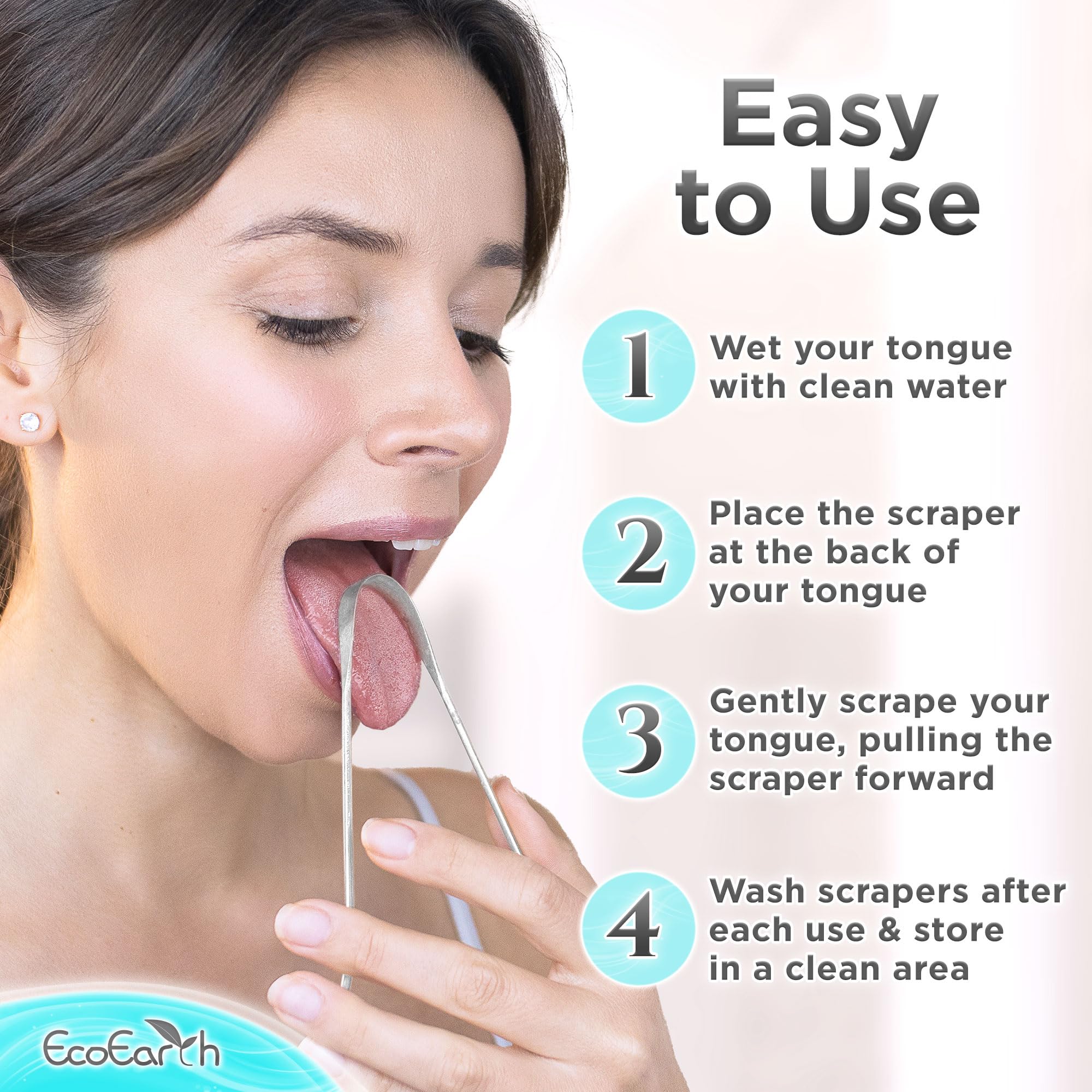 Set of 3 Tongue Scrapers for Adults, Stainless Steel Tongue Scrubber with Storage Case for Oral Hygiene by EcoEarth