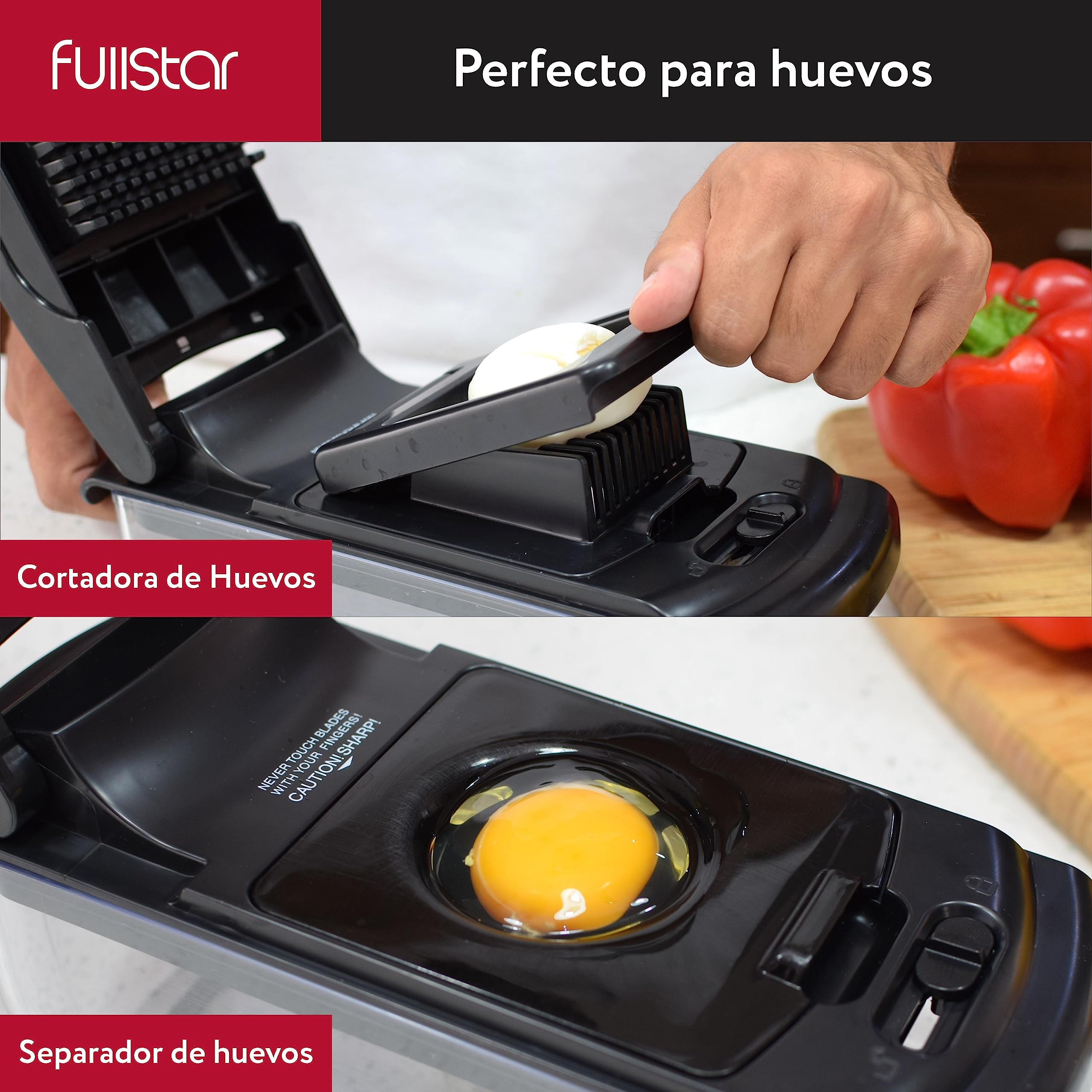 Fullstar Multifuncional Cortador de Verdura y Espiralizador - Picador de Verduras Manual para Cebolla Pepino Patatas Fritas Frutas - Gadgets y Accesorios de Cocina (PRO 9-en-1, Negro) — view 4
