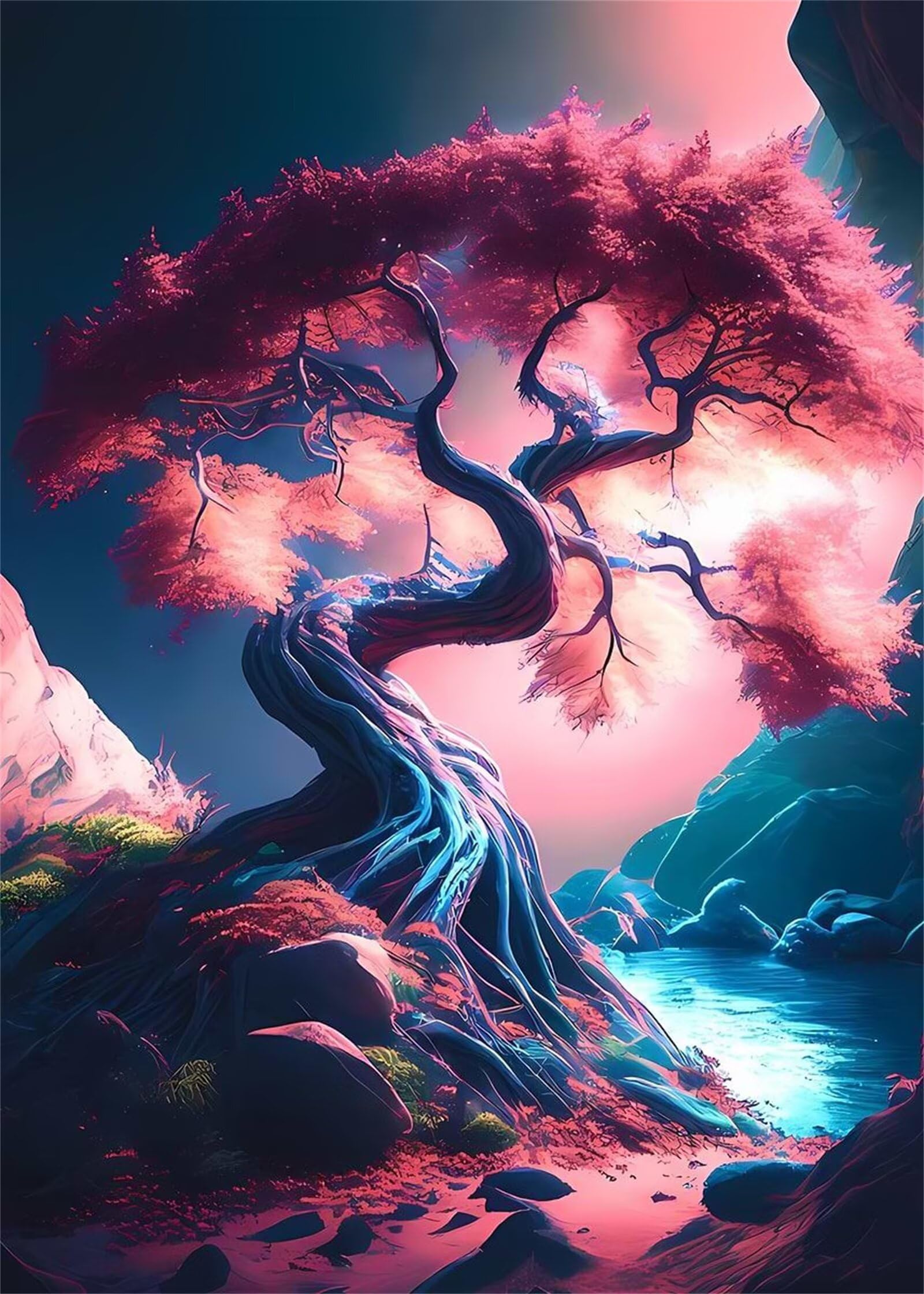 Puzzle 1500 elementów, różowy krajobraz drzewa puzzle dla dorosłych, puzzle sztuka dla dorosłych, gry relaksacyjne i inteligencja, puzzle do gry rodzinnej prezent