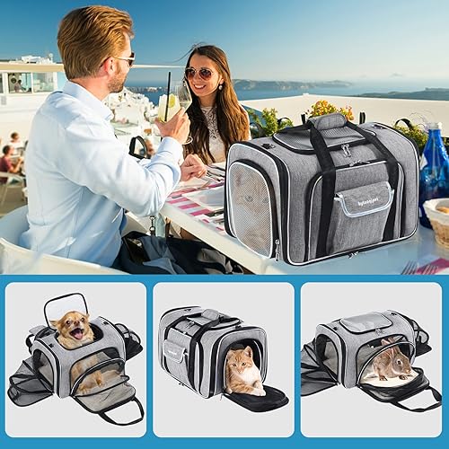 Miniatura 4 de Bolsa de viaje expandible de 4 lados para gatos, aprobada por aerolíneas, plegable, de lados suaves, transportador de mascotas sexpandable, bolsa