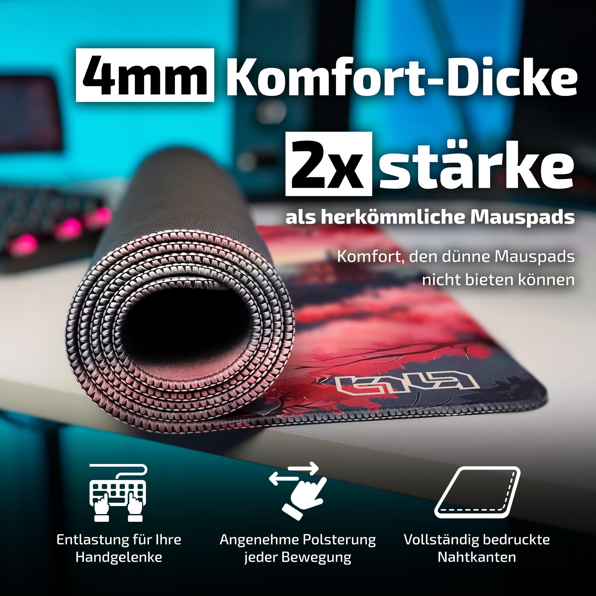 Tilt Alfombrilla de ratón para juegos de 1000 x 500 mm - Alfombrilla de escritorio antideslizante de 4 mm grande - Superficie de velocidad e impresión HD - Lavable a máquina Alfombrilla XXL para