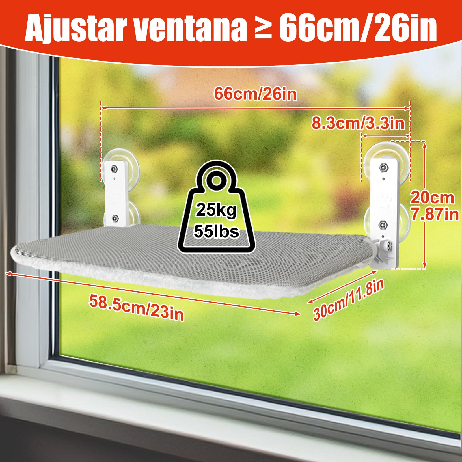 GUUSII HOME Cama Hamaca Gato Ventana Plegable Percha con Ventosa Resistente para Gatos Hamacas Colgante Camita Verano Grande Alfombra Reversible de Interior 52*30cm Soporta hasta 25kg Fácil de Montar