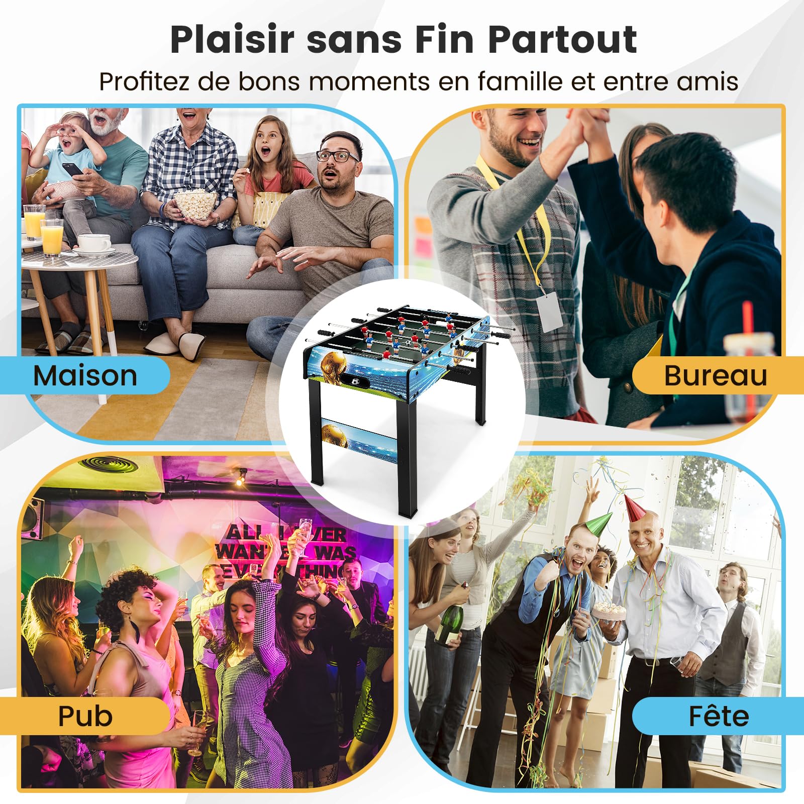 GOPLUS Table de Baby-Foot Enfants, Jeu de Football de Table sur Table/à Pied avec Pieds Amovibles, 2 Balles et 2 Marqueurs pour Adolescents et Adultes :94 x 81 x 68 cm