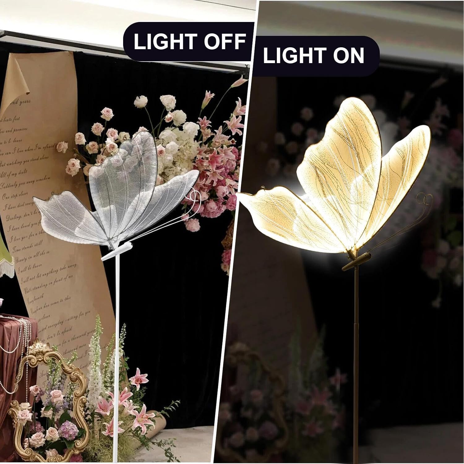 2PCS 23.6in Butterfly Floor Lamp,Whimsical Wedding LED Floor Lamps - Romantic Wedding Butterflys Floors Lamp Garden Lights Butterfly Hanging Decorations for Weddings Parties(Warm, 48W 110V)