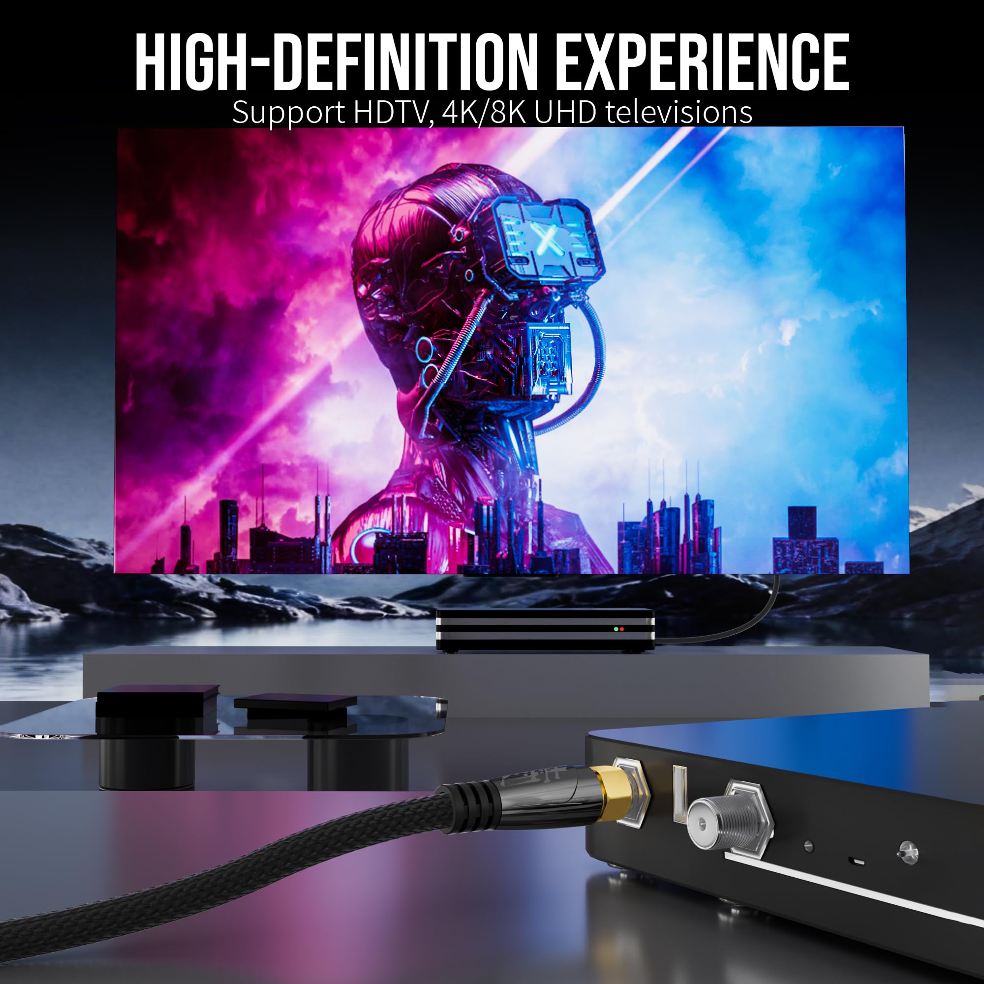 HiFind Cable coaxial RG6 de 5 pies, baja pérdida blindado, OFC chapado en oro macho a macho, cable coaxial tipo F, 75Ω entierro directo al aire libre para antena digital 4K HDTV, antena de Internet