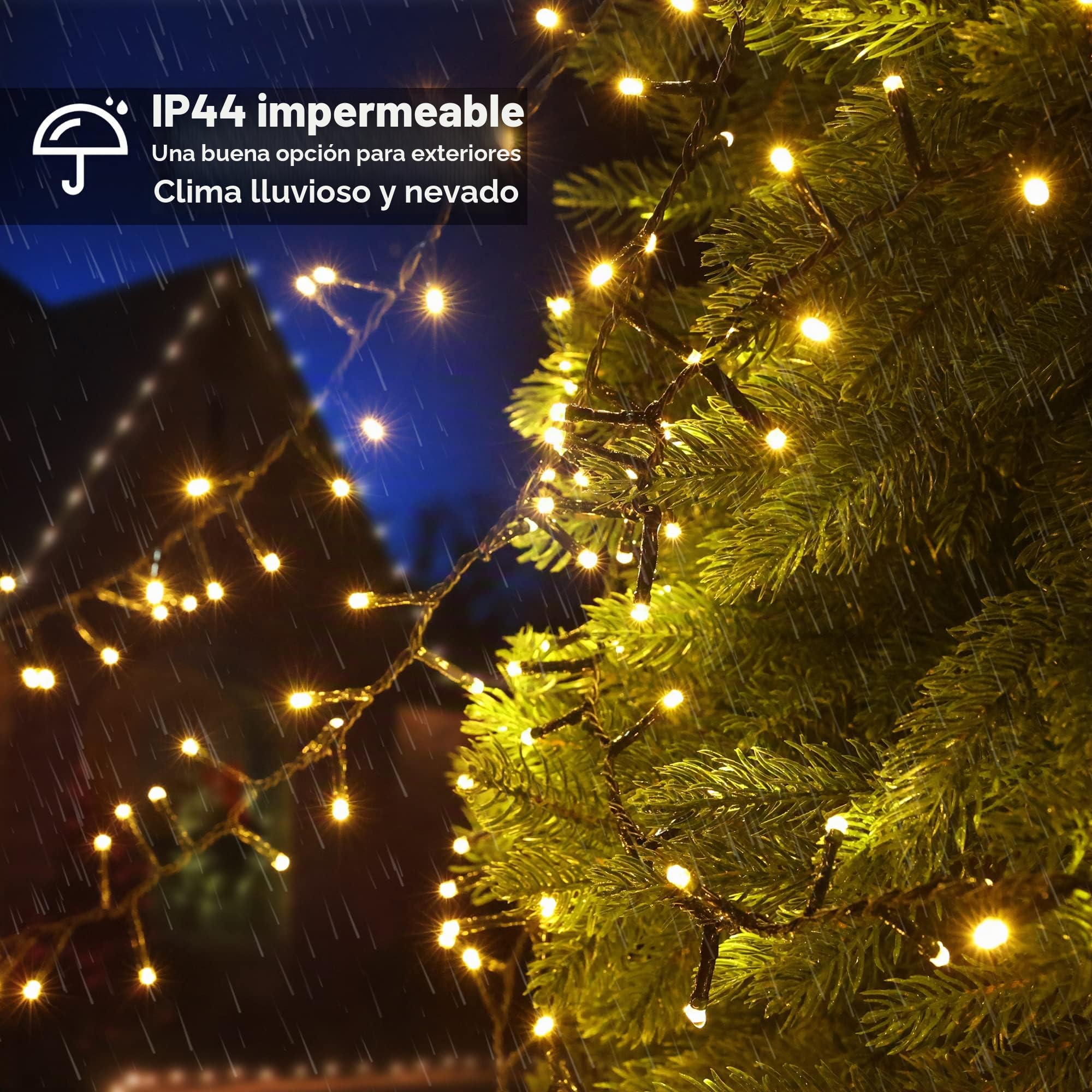 BrizLabs 2000 LED Luces Navidad Exterior, 50M Guirnalda Luces Interior Cadena de Luces 8 Modos Impermeable Luz de Arbol Decoración para Casa Fiesta Boda Jardín Balcón Halloween Ventana, Blanco Cálido