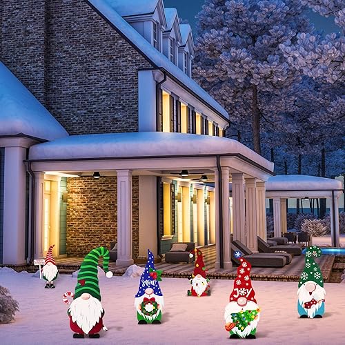 Miniatura 5 de 6 carteles de metal para decoración de patio de Navidad de 12.2 pulgadas, gnomo, estacas decorativas para jardín, exteriores, Navidad, jardín, camino