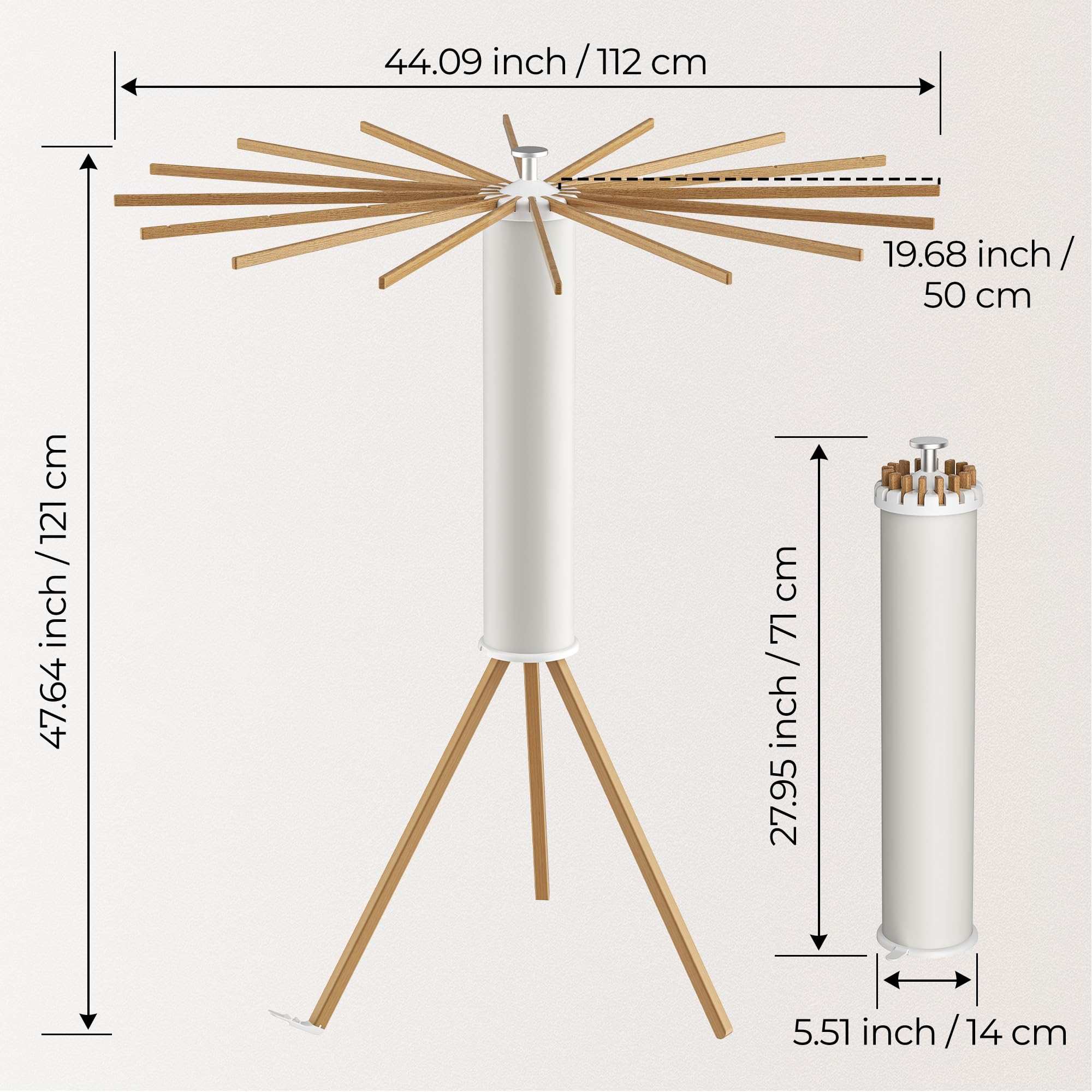SUNOUTLY Clothes Drying Rack Tripod, Portable Laundry Drying Rack, Foldable Space Saving Garment Drying Rack, Outdoor Clothing Rack Floor Folding Balcony Bedroom Household Wooden, 16 Rods