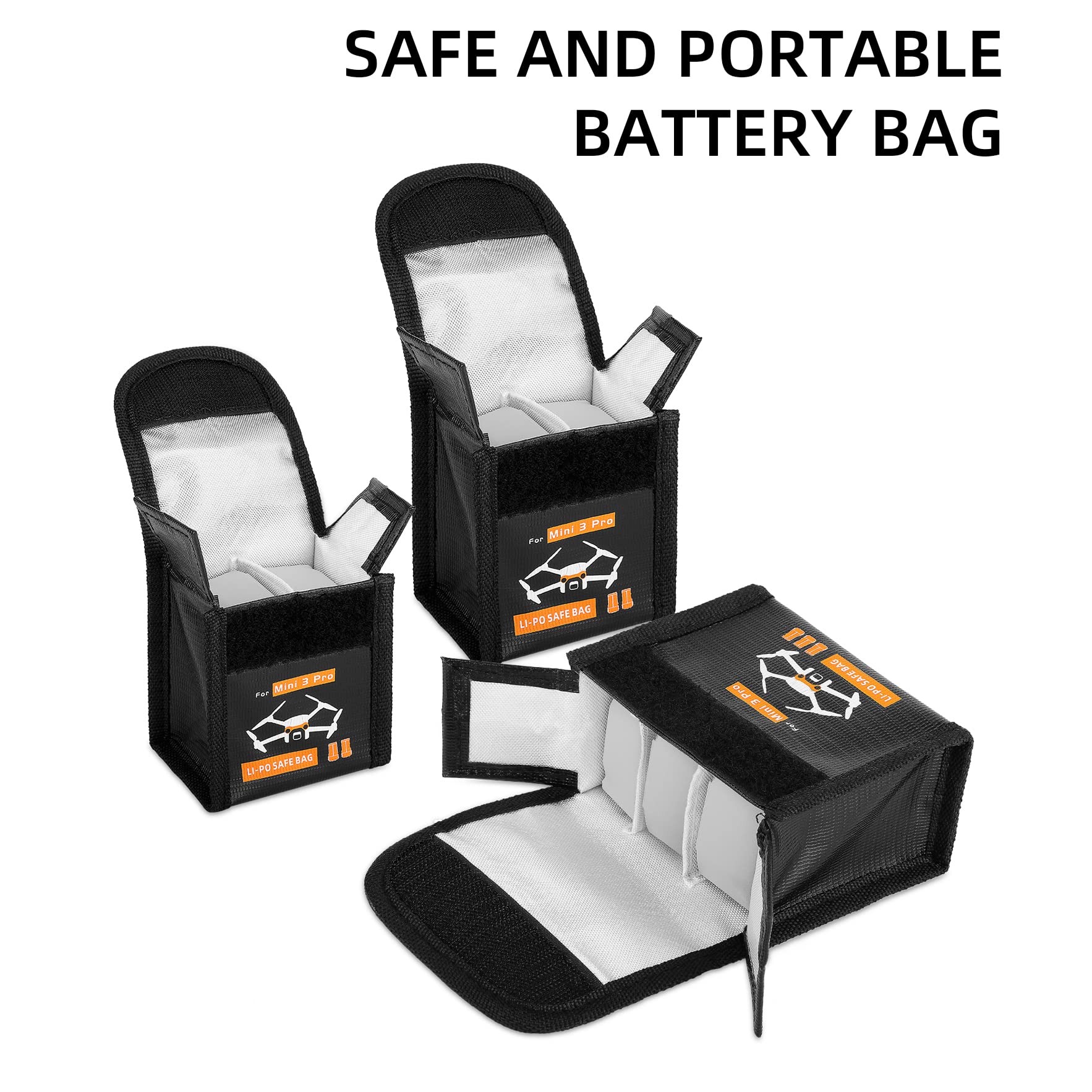 Flycoo2 Borsa Ignifuga Per Batterie LiPo DJI Mini 3 Pro - Custodia Antideflagrante Per 3 Batterie