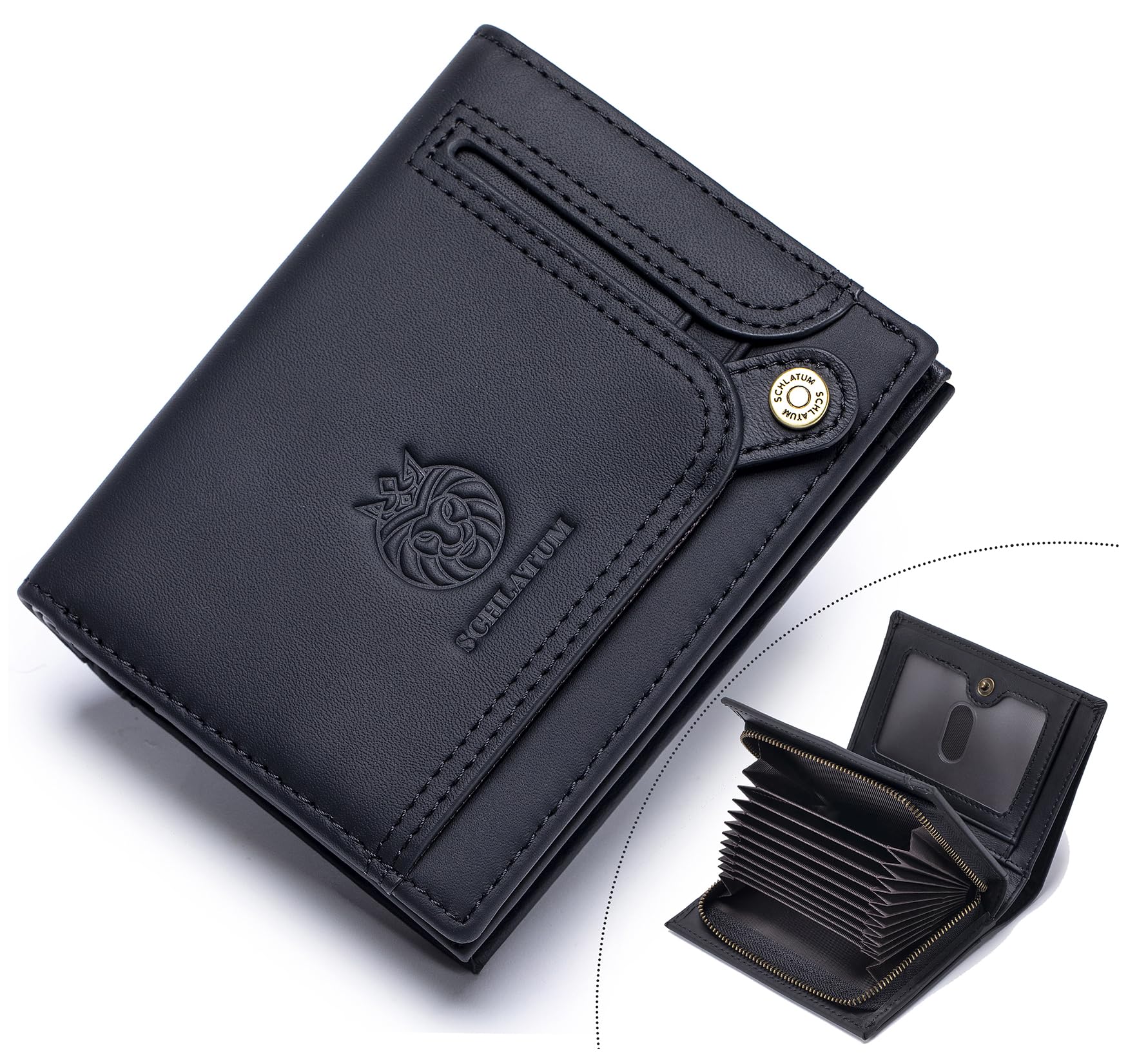 SCHLATUM Large Capacity Wallets for Men RFID Blocking Bifold Leather Accordion Credit Card Holder Wallet with 21 Slots, Black