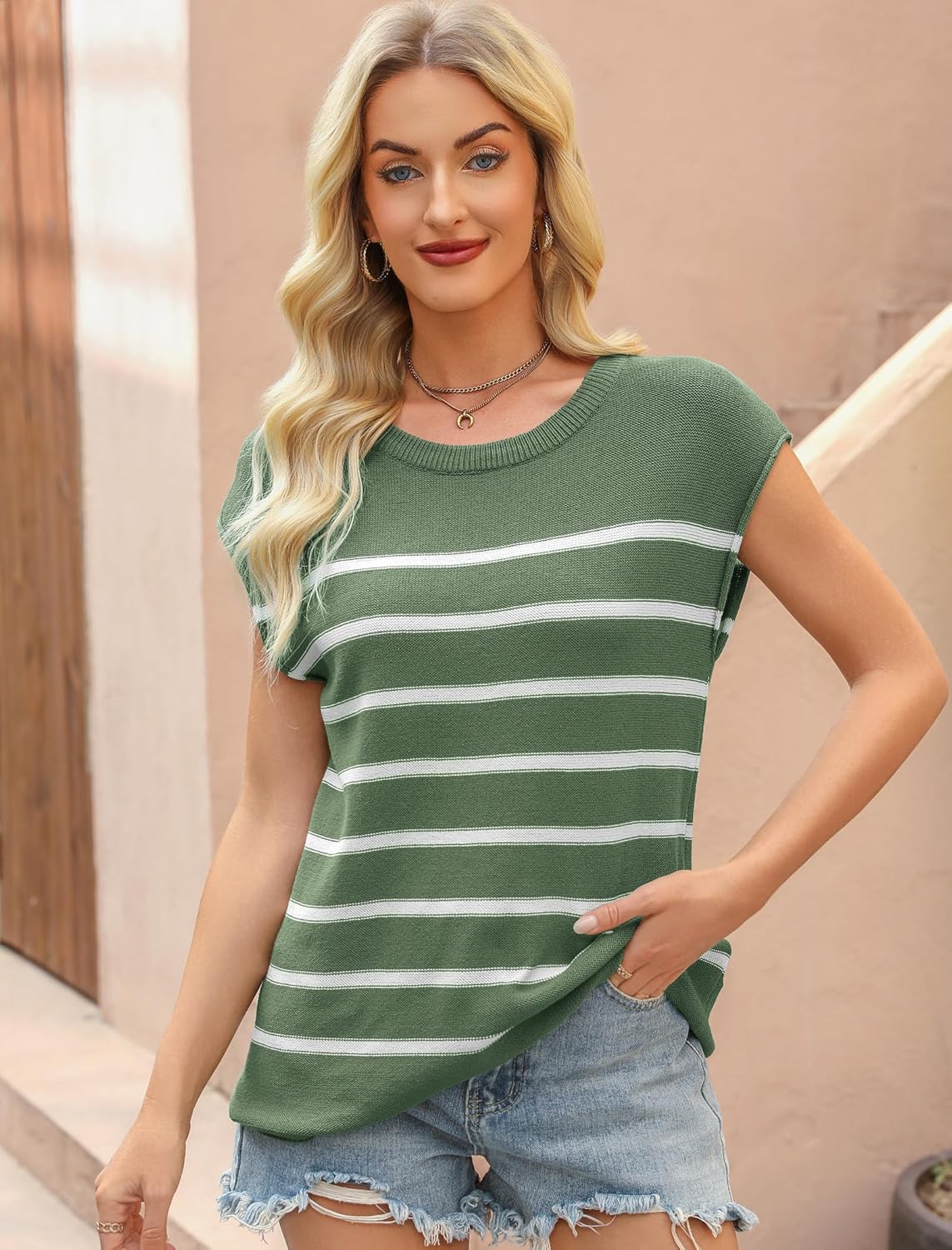 Neweek Women Crew Neck Cap Sleeve Sweater Vest Sleeveless Casual Knit Tops Spring Summer Fall 2026 Fashion Trendy - Image 3