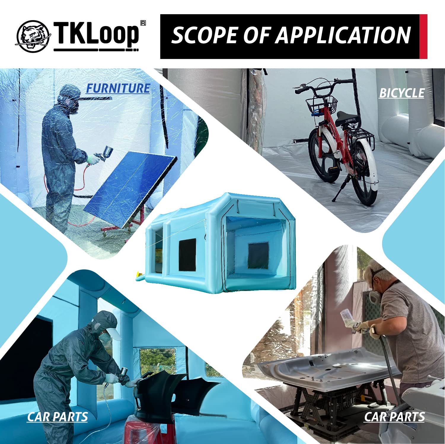 TKLoop Portable Inflatable Paint Booth Tent 13X8.2X8.2Ft with One