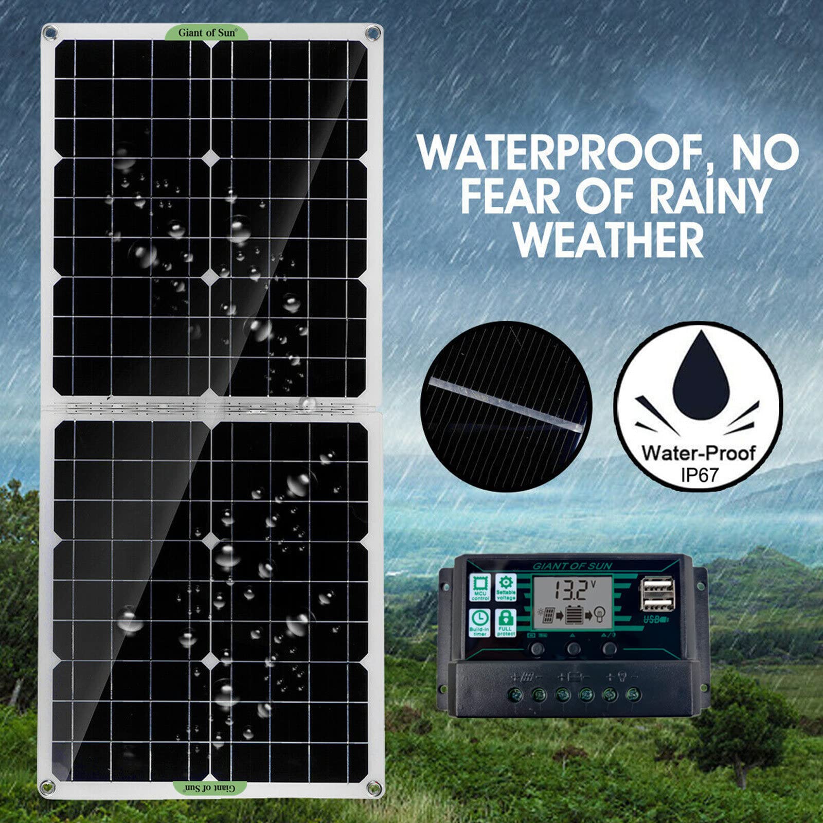 Panneau Solaire Pliable Monocristallin 50W avec Contrôleur 100A, pour Voiture, Camping-Cars, Bateau, Toit, Panneau Photovoltaïque de Voyage de Camping Portable