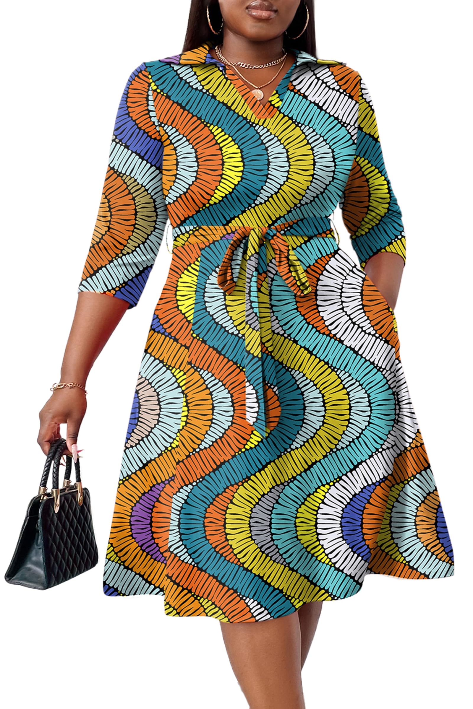 FANDEE Plus Size Midi Dress for Women Casual - Fit and Flare Summer Dresses