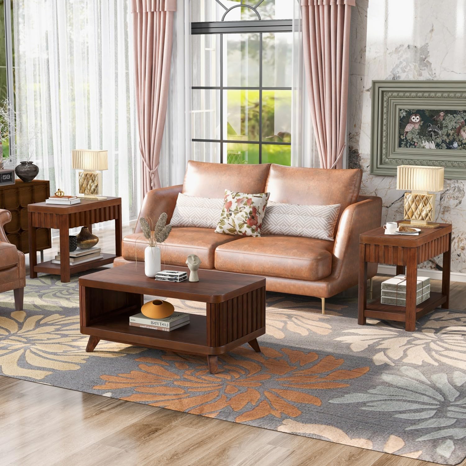 KEVINSPACE 41.53" Coffee Table for Living Room - Solid Wood Mid Century Modern Center Table with Storage - Espresso