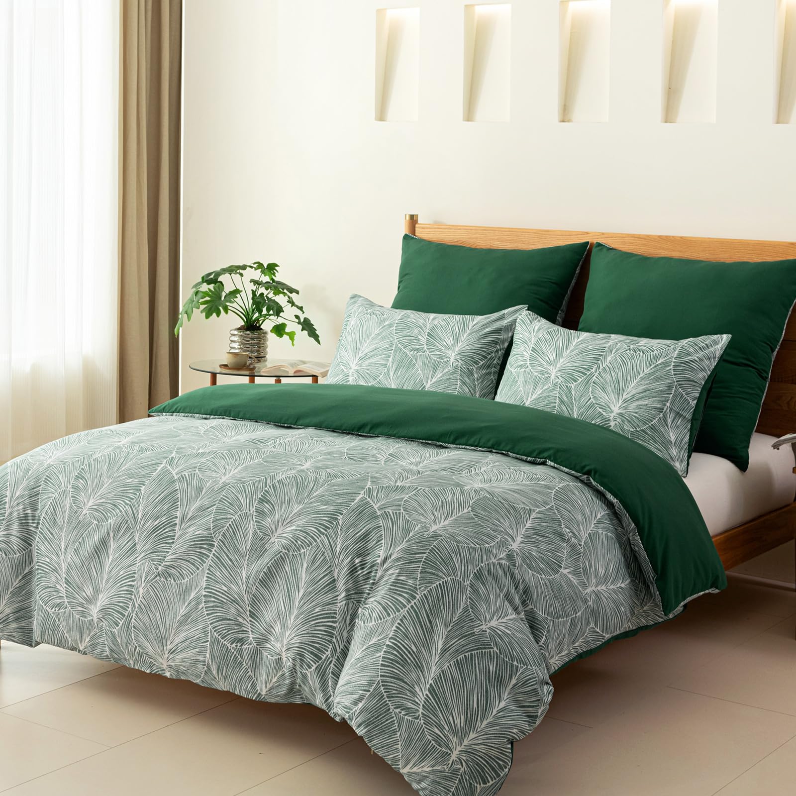 Tokokimo Emerald Green Duvet Cover King Size Bedding Sets Tropical Leaves Pattern - Image 2