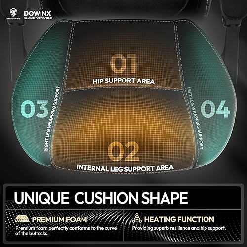 Miniatura 4 de Dowinx Silla de juegos de tela con soporte lumbar de masaje térmico, sillas de juego para adultos, silla de juego grande y alta con cojín de resorte