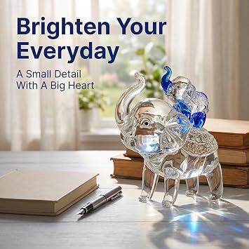 Crystal Elephant Figurines Mother Son Glass Elephants with Trunk Up Crystal Animal Collectible Figurines Ornaments Birthday for Mum Women Tabletop Decoration for Home Office