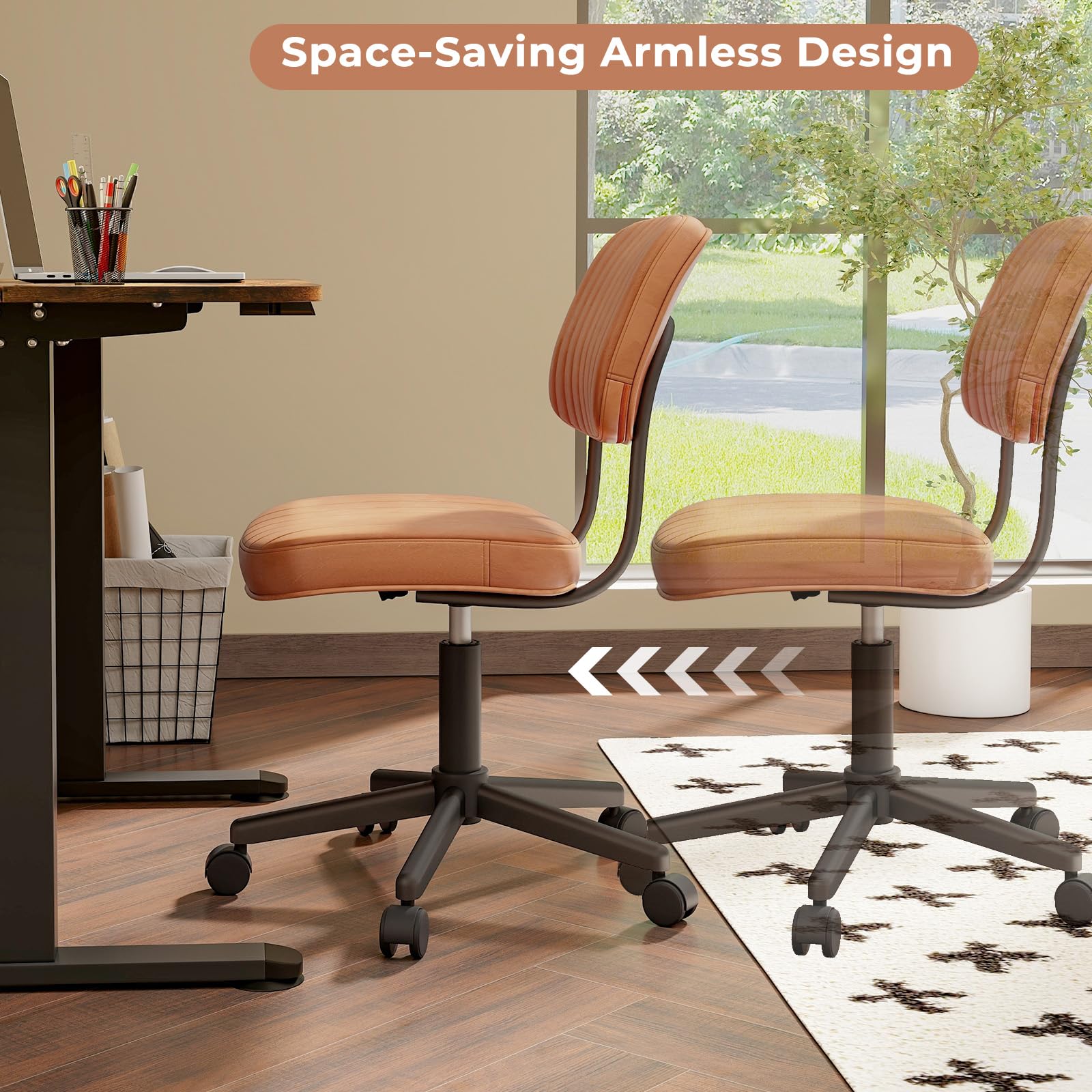Amazon.com: Giantex Leather Office Chair Orange, Armless Low-Back