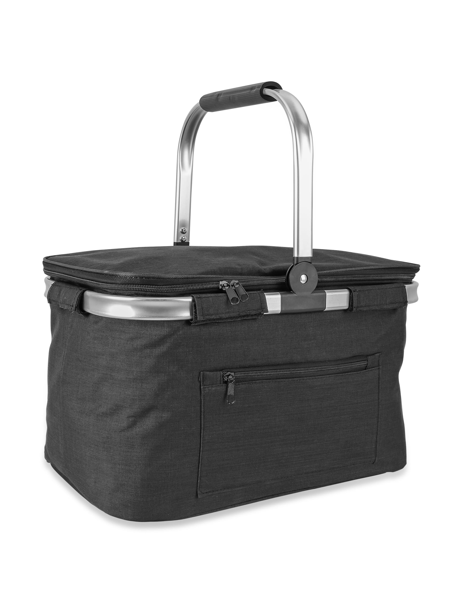 Cesta de picnic plegable portátil de gran capacidad con aislamiento de papel de aluminio (45 x 26 x 25)