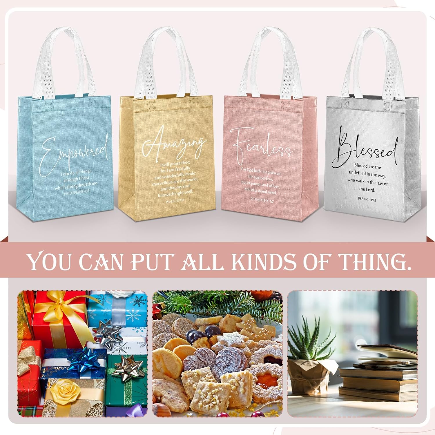 Aliceset 40 Pcs Valentines Christian Gift Bags Bulk Inspirational Bible Religious Bags Reusable Handbag for Church Holiday Easter (Colorful) - Image 3