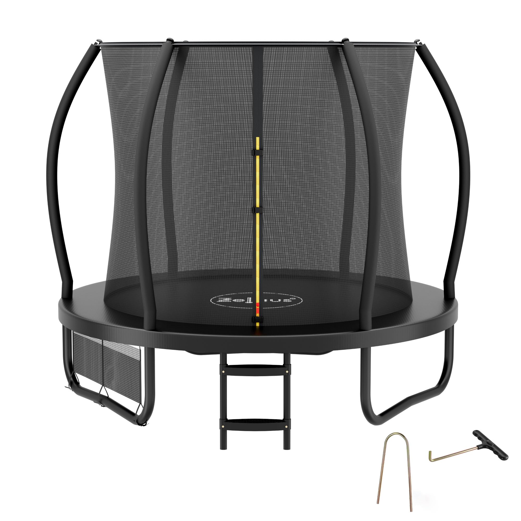 Zelsius Trampolin Schwarz für den Outdoor-Bereich | Trampolin Outdoor, Gartentrampolin mit Sicherheitsnetz, Leiter und Schuhbeutel | Trampolin für Sport und Freizeit