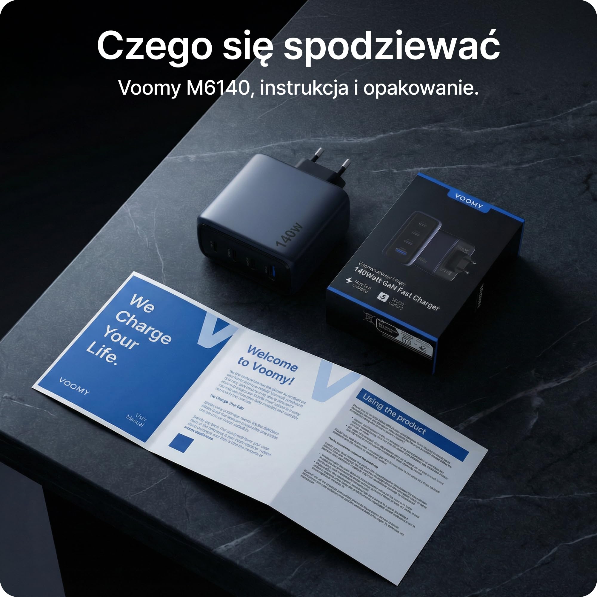 Voomy Ładowarka USB C 140W 4 w 1, Szybka Ładowarka GaN do Laptopa, Tabletu i Smartfona (140W)