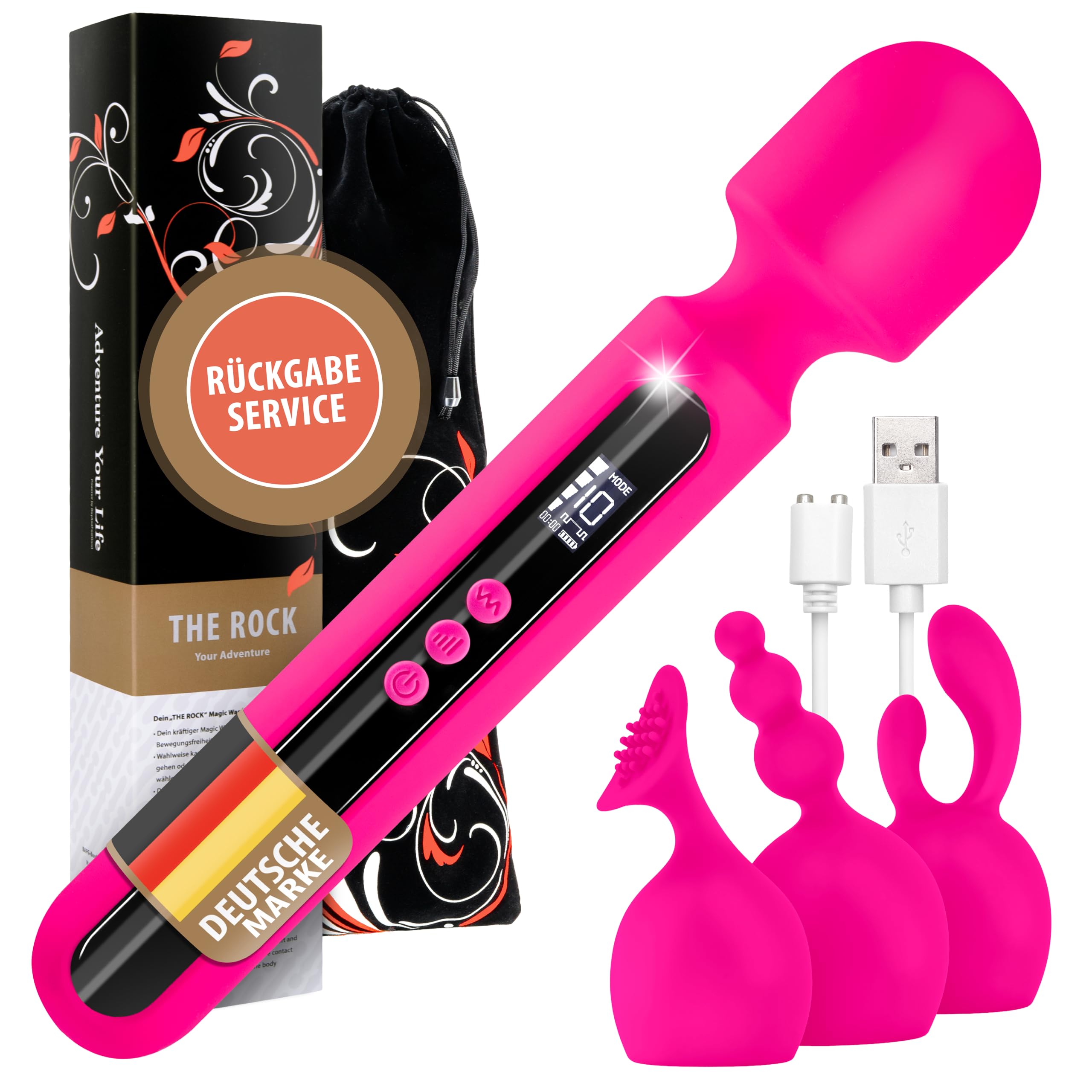 THE ROCK XXL Akku - Vibration für Frauen, Magic Wand [EXTRA STARK] | Massagegerät I Sex Spielzeug für die Frau +Tasche I Silikon - Dildo I Vibratorensets für Frauen I Sex Spielzeug für die Paare