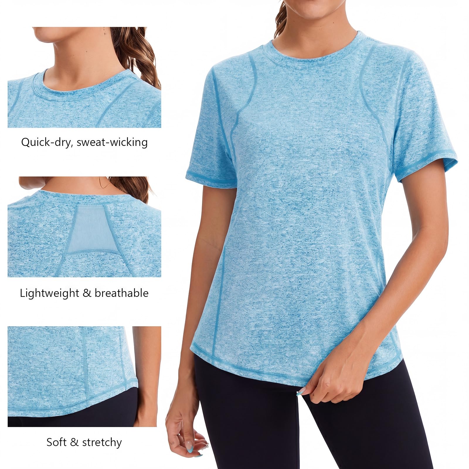 Gyabnw Camiseta Deporte Mujer Camisetas Fitness de Manga Corta Camiseta Holgada de Secado Rápido Deportiva Entrenamiento Atlético Ropa Yoga VeranoTop con Cuello Redondo