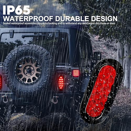 Miniatura 10 de Juego de 4 luces traseras LED ovaladas de 6 pulgadas rojas + 2 blancas, 10 luces LED para frenos, giros, marcha atrás, reversa, luz trasera para