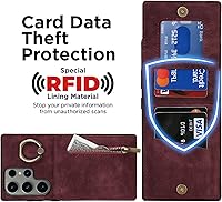 Vista 3 de Miimall Funda para Samsung Galaxy S23 Ultra con tarjetero, piel sintética Galaxy S23 Ultra con soporte de anillo, funda magnética Flip S23 Ultra